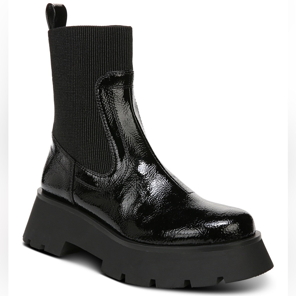 Leslie Lug Sole Chelsea Boot in Black Patent